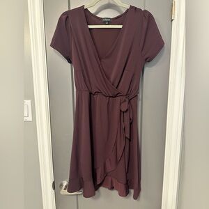 Wrap Front Short Sleeve Dress in Plum
